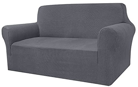 Granbest Überprüft Couchbezug für 2 Kissen Couch Hohe Dehnung Sofabezug 2-Sitzer Waschbare Sofaschutz für Hunde Haustiere Rutschfester Möbelschutz (2-Sitzer, Grau)