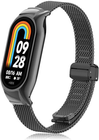 SenMore Correa Compatible para Xiaomi Mi Band 8, Magnética Ajustable Pulseras de Acero Inoxidable Repuesto para Mi Band 8 Smartwatch.(No Host)