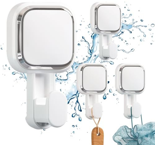 TAILI Ventosa Ganchos 4 Paquetes No Taladrar Toalla Colgador, Ducha Percha para Baño Cocina Hotel Fácil de Instalar y Quitar Impermeable Pared Ganchos Cuadrado-Shaped