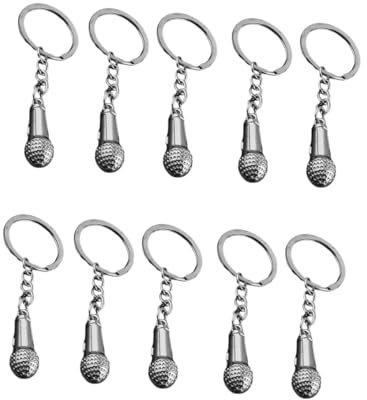 Holibanna 10pcs Stylish Microphone Keychains Creative Key Decoration -catching Key Holder for Men Women Pendant for Bags Backpacks Silver