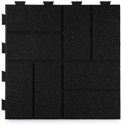 Playsafer Piastrelle ad incastro in gomma per mattoni, 40,6 x 40,6 cm, facili da installare, per uso interno ed esterno (nero, 10 piastrelle)