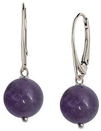 I.L.U.S Violette Edelstein Ohrringe Silber 925 Amethyst für Damen Kristall Geschenke Frauen Edelstein Schmuck Amethyst Ohrhänger Hypoallergene mit Natur Kristall Ohrschmuck Steine Große Runde 12mm