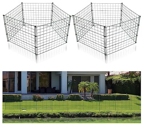Aopunly Gartenzaun Teichzaun, 22 Stück Set Teichzaun, Freigehege, Steckzaun Metall Gitterzaun - 10 Zaunelemente 12 Befestigungsstäbe (Gerade)