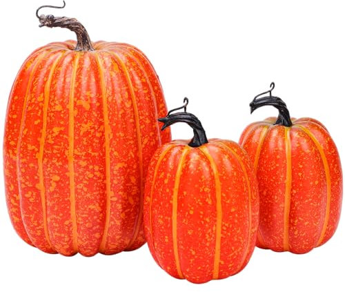Quancru 3pcs Künstliche Kürbisse Gefälschte Gemüse DIY Halloween Erntedankfest Herbst Thema Party Hochzeit Dekoration - Orange