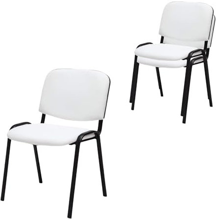 topsit 2er Set Wartezimmerstuhl, stapelbarer Besucherstuhl mit Polsterung und Kunstlederbezug, Metallgestell Bürostuhl, Konferenzstuhl für Home Office, Rezeption Pausen Raum (Weiß)