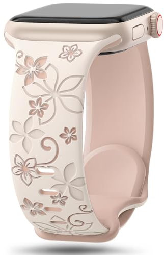 Yoohoo Floral Silikon Armband Kompatibel mit Apple Watch Armband 38mm 40mm 41mm 42mm 44mm 45mm 46mm 49mm für Damen, Graviertes Floral Ersatzarmband für iWatch SE 10 9 8 7 6 5 4 3 2 1 Ultra