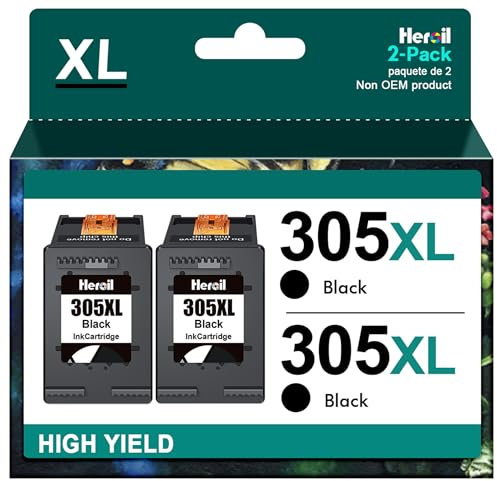Heroil 305 Schwarz 305XL Tintenpatronen Ersatz für HP 305 XL Schwarz für HP Deskjet 2700 2710e 2720e 2722e 2723e DeskJet Plus 4120e 4122e 4130e Envy 6000 6020 6020 6430 6030 6030 600 20 (Schwarz, 2