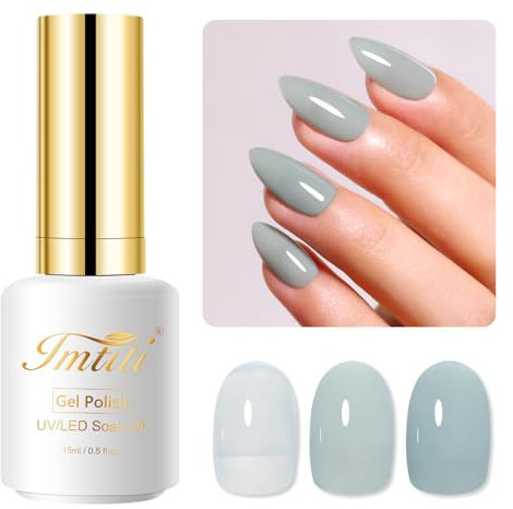Imtiti Jelly Gel Nail Polish, 15ML Milky Green Sheer Jelly Gel Polish Soak Off LED UV Nail Gel Polish Green Translucent Gel Nail Polish Nail Starter Manicure Salon Kit