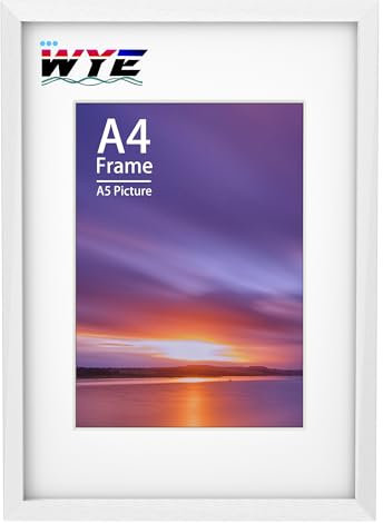 A4 Frame Wooden A4 Photo Frames with A5 Mount, A4 Picture Frames with Stand Tabletop or Wall Hanging, A4 White Frame Poster Frame with Plexiglass Window, White