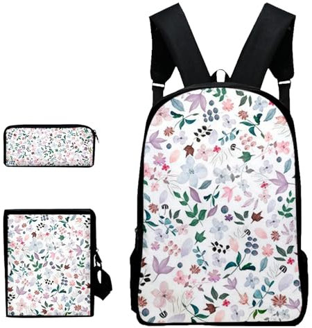 Juego de mochila para niños, mochila con lonchera | Conjunto de mochila escolar de 3 piezas Mochila escolar para niñas | Estuche escolar ajustable con bolsa de almuerzo para viajes escolares y senderi
