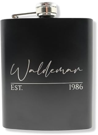 Personalisierter Flachmann Set Mit Gravur - Geschenkidee für Hochzeit und Männer - Edelstahl Flachmann - Trauzeuge Geschenk (Design 5)