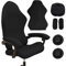 WIYETY Lot de 4 housses de chaise de gaming noires - Lavables - Avec accoudoirs, dossier de chaise et housse de siège - Avec 1 paire de housses pour écouteurs - Pour chaise pivotante