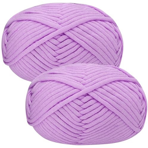 Häkelgarn Baumwolle Wolle zum Häkeln Chenille 2x50g Häkelwolle,Crochet Yarn Dickes Baumwoll-Nylon-Mischgarn Häkelgarn für Anfänger Violett Garn