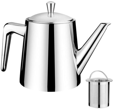 Doppelwandige Teekanne aus Edelstahl, 1.5L Thermo Teekanne Mit Siebeinsatz, Teebereiter Kaffeekanne Mit Deckel, Langlebiges kratzfestes Tee Kanne Teekessel Für Losen Tee Und Teebeutel