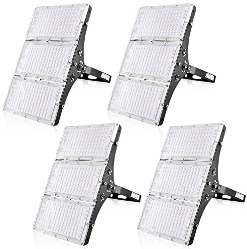 4 PACK LED Strahler Außen 300W, Superhell 30000LM Scheinwerfer, 3000K Warmweiß Außenleuchte IP65 Wasserfest Fluter für Hinterhof Auffahrt Garage Flur Garten