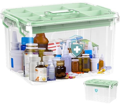 BORDEAG Caja de medicamentos, botiquín casero, almacenamiento de medicamentos, caja de medicamentos, caja de medicamentos, almacenamiento con asas para medicamentos, gadgets, cosméticos (24 x 17 x