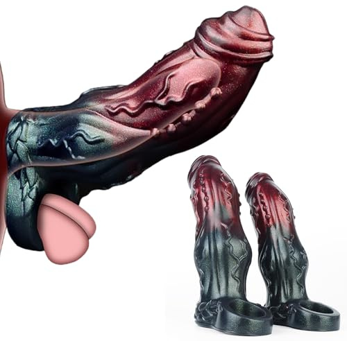 Leyuye Penishülle Penismanschetten Monster Dildo mit Hodenringe Penisringe Cockring, Geschlossenes Peniskondom Penis Sleeve Sextoy Peniskäfig für Penisvergrößerung und Potenzsteigerung (L)