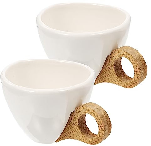 LALADEFIEE 2 Stück Kaffeetasse 200ml aus Keramik und Holz für Büro