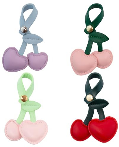 Sxutop Lot de 4 Breloques de Sac en Forme de Cerise Joli Porte-clés Cerise en Cuir PU Mignon Breloque Cerise Élégant Pendentif de Sac Cerise pour Femme Sac à Main Portefeuilles Sacs à Dos