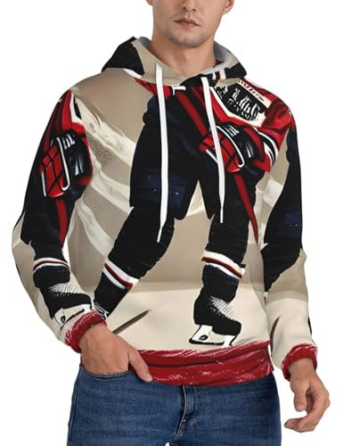 Kapuzen-Sweatshirt für Herren, Hockey-Sportdruck, gemütlich, weich, atmungsaktiv, Frühling, Herbst und Winter, Streetwear, Schwarz, Medium