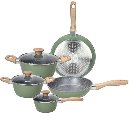 Batteria di pentole e padelle 8 pezzi Alluminio Verde Linea Sage Stone