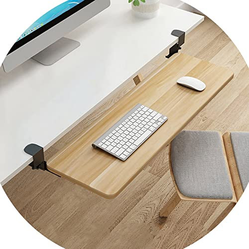 YIHANWUU Wooden Keyboard Tray Black/White/Teak/Walnut, under Desk Slide-Out Keyboard Drawers Storage Shelf, for Keyboard Mouses Organizers, Desk Extender Ergonomic Height Adjustable/A-Walnut/75*25Cm(3