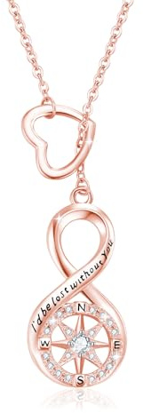 YEESIA Collier boussole pour femme en argent sterling 925 avec pendentif boussole infini avec zircone - Bijou éternel - Cadeau d'anniversaire de remise de diplôme pour femme, meilleure amie, fille, 25