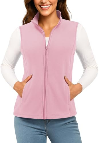 TACVASEN Gilet in Pile da Donna Bodywarmer Outdoor senza Maniche Collo Alto Gilet in Pile Caldo con Cerniera Bodywarmer Sportivo da Donna Rosa, M