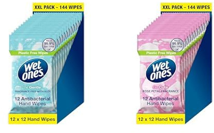 Bundle of Wet Ones Be Gentle & Be Cute Plastic Free Antibacterial Pocket Size Hand Wipes 288 wipes - 24 packs x 12 wipes
