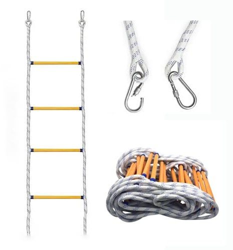 NEWFUN Strickleiter Feuerfeste Rettungsleiter,10M Feuerleiter mit Karabiner, Flammhemmende Feuerwehrleiter Für Den Einsatz Im Notfall,Tragbar Für Notfälle,Balkon Geländer Baumhaus,Von Bis Zu 200 Kg.