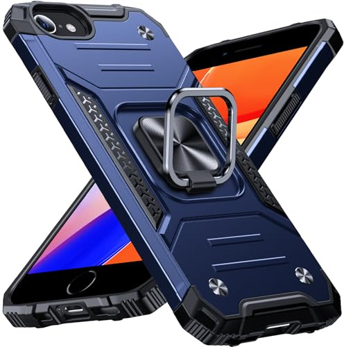 Anqrp Armor Handyhülle für iPhone SE 2020, iPhone SE 2022 Hülle mit Ring Halter Ständer, [Fallschutz in Militärqualität] Stoßfest Schutzhülle Kompatibel mit iPhone 8/7/6S/6 Case, Blau