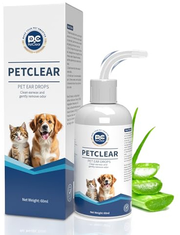 PETCLEAR Ohrenreiniger Hund, mit biegbarem Applikator, Nicht reizend Hund Ohrentropfen stoppen Ohren Entzündungen und Juckreiz, um Ohrgeuch, Schmutz und Müll zu beseitigen, 1 Flasche 60 ml