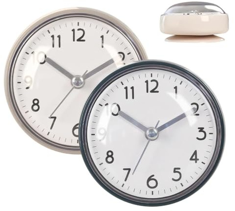 2 Pièces Horloge De Douche Étanche, Réveil Ventouse Salle De Bain, Horloge De Cuisine Étanche 7.5 Cm Pour Salle De Bain Et Douche Avec Ventouse Murale Sans Tictacs, Pour Salles De Bains, Toilettes
