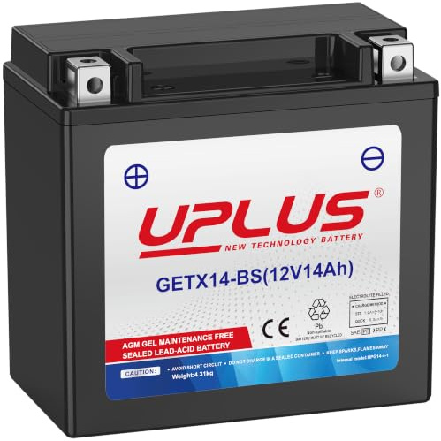 UPLUS YTX14-BS 12V 14Ah 260A GEL Motorradbatterie GETX14-BS | Wartungsfrei, für Motorrad, Roller, Quad, UTV. 150L×87B×145H(mm), vor Kauf Maße prüfen