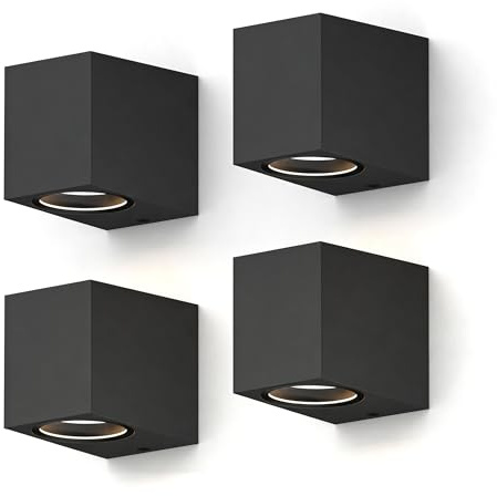 CALEX Sanremo Wandleuchte, für Außen & Innen, GU10 Fassung, Rechteck, LED Downlight, wasserdicht, ohne Leuchtmittel, Schwarz, 4er Pack