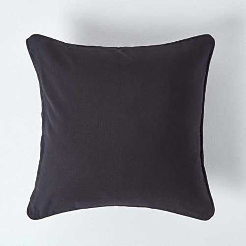 HOMESCAPES - 100% Cotton Plain Black Large Cushion Cover- 60 x 60 cm Square - 24 x 24 Inches - Sofa Cushion Pillow Cover - Washable