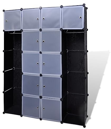 vidaXL Armario Modular con 14 Compartimentos Plástico Blanco y Negro Ropero