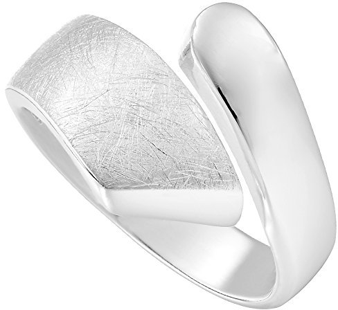 Vinani Damen Design Ring 925 Sterling Silber – Verstellbarer offener Wickelring mit gedrehtem Band, gebürsteter und glänzender Oberfläche, modernes elegantes Schmuckstück für Frauen, Größe 56 2RSA-56