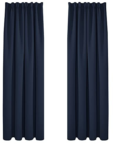Deconovo Gardinen mit Kräuselband Blickdicht Vorhänge UV-Schutz Dunkelblau | 2er Set, H 245 x B 140 cm, Hitzeschutz, Wohnzimmer Vorhang, Curtains for Bedroom, für Schienen, Sichtschutz, UV-schutz