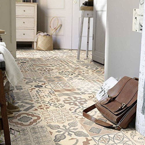 livingfloor® PVC Bodenbelag Shabby Retro Fliesenoptik Mediterran Natural 2m Breite, Länge variabel Meterware, Größe:20.00x2.00 m