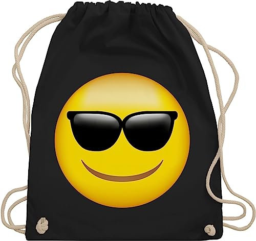 Turnbeutel Rucksack - Manga & Comic Zubehör - Emoticon Sonnenbrille/Sommer Sonne - Unisize - Schwarz - smile beutel smiley, sportbeutel umhängebeutel beuteltasche bag bags stoffbeutel tasche