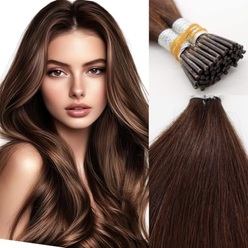 Kun Na I Tip Hair Extensions 50 Strands Pre Bonded Stick Tip Keratin Real Remy Human Hair Extension Straight (#4, 18 inch)