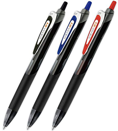 Zebra sarasa dry Gel ballpointpens 0.7mm ink color(black blue red) Pack of 3
