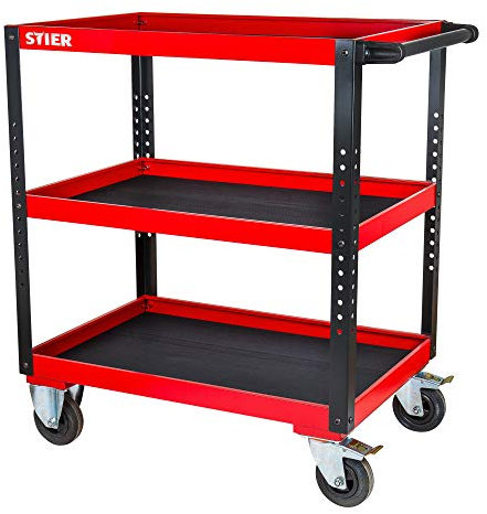 STIER Servicewagen, HxBxT 969x894x543 mm, Transportwagen mit Schiebegriff, Servierwagen mit Feststeller, Tischwagen mit 3 Etagen, 50kg Tragkraft je Etage