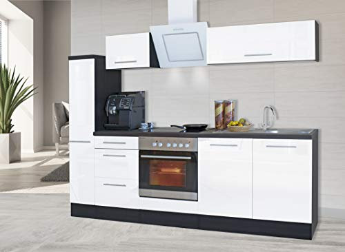 respekta Cocina Pequeña Cocina Bloque de Cocina Cocina Amueblada y Equipada Alto Brillo 240 cm Roble - Blanco, 240 cm