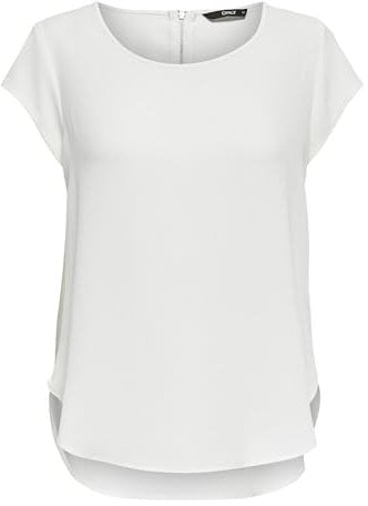 ONLY Damen Einfarbige Kurzarm Bluse Basic Rundhals Ausschnitt Blusen T-Shirt Blouse Oberteil ONLVIC,Weiß,44