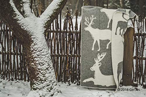 Ger3as Wendedecke Wolldecke Plaid 130 x 200 cm Warme Decke aus Schafwolle Decke Kuscheldecke Wolle Überwurf, Plaid oder Kuscheldecke für Sofa (Hirsch Grau)