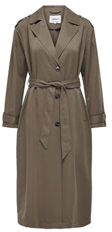 ONLY Damen Langer Trench Coat | Eleganter Basic Übergangs Mantel | Einreihig Longline mit Gürtel ONLLINE, Farben:Braun-3, Größe:M