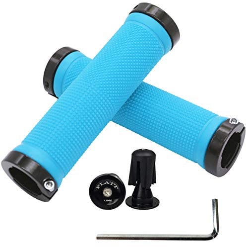 PLATT rutschfest Weich Gummi Lenkergriffe für Mountainbike/BMX mit Aluminium-Lenkerendstopfen und Inbusschlüssel (blau)