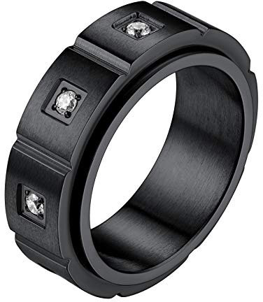 PROSTEEL Herren drehbare Ringe schwarz Spinner Ring Größe 59 Punk Stil Stressabbau Bandring Biker Drehring Partnerring Verlobungsring Freundschaftsring Modeschmuck für Männer